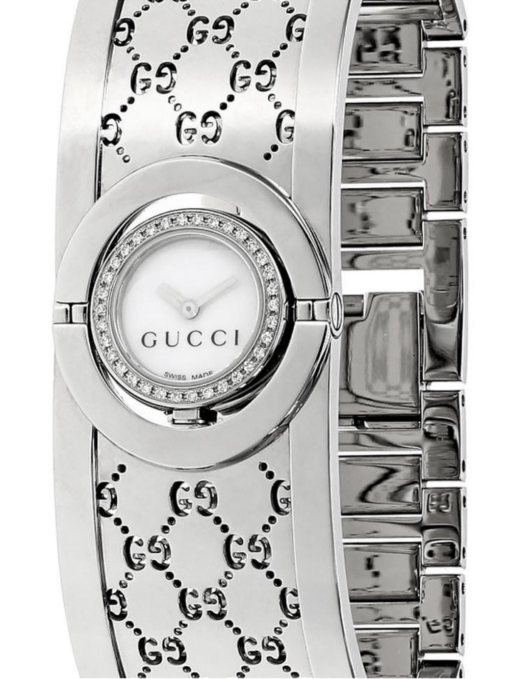 Gucci Silver GG Motif Crystal-Trim Bangle Watch